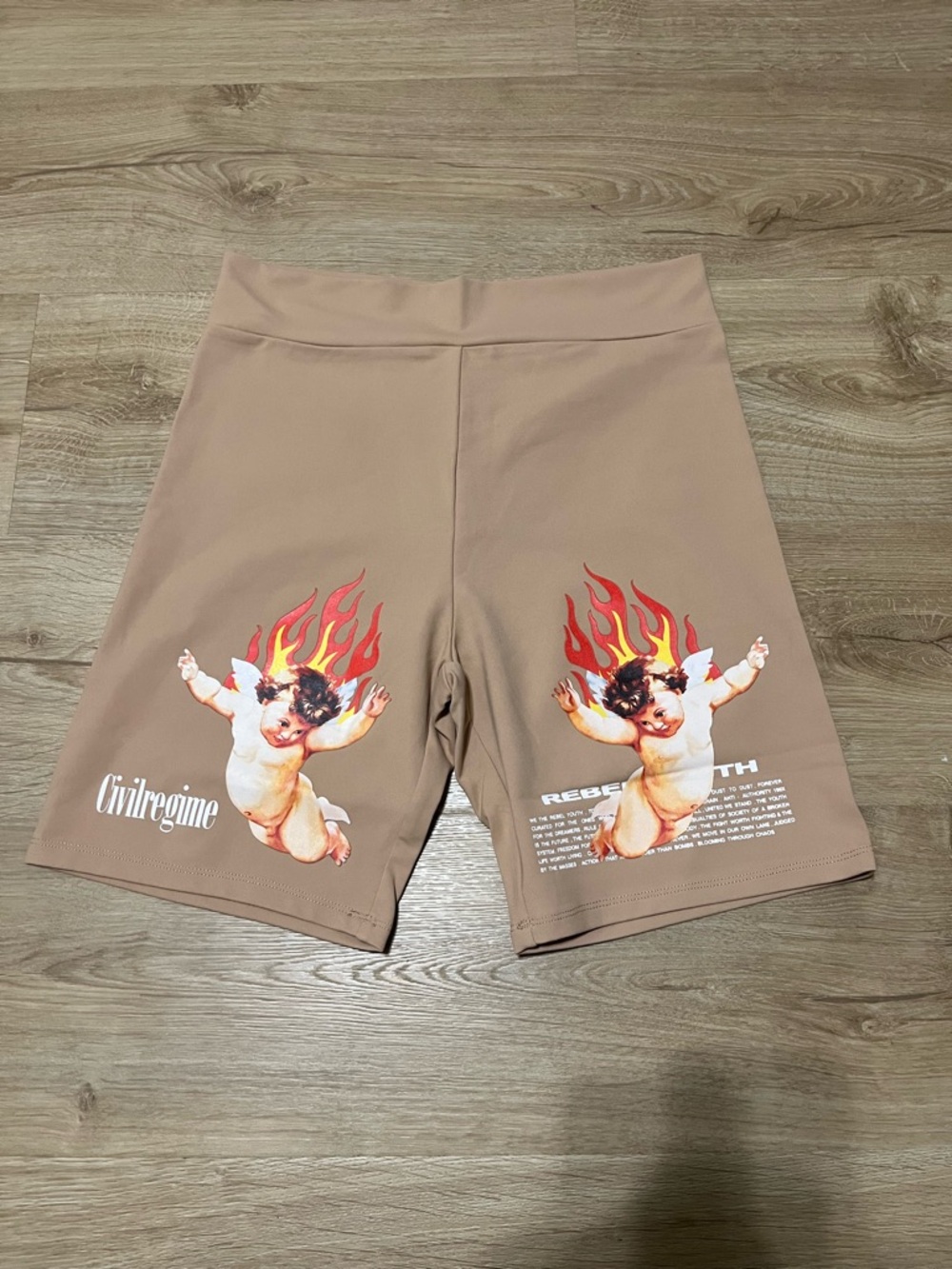 Civil Regime Women's Tan Graphic Biker Shorts